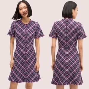 KATE SPADE Plaid Tweed Fringe Dress In Plum Tree Size 0